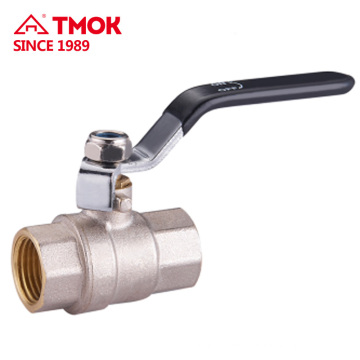 Black handle and nickel plated body with double sided threads used to meter high light brass ball valve